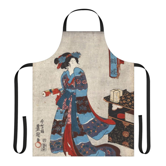 Vintage Japanese woodblock print design of a princess on an apron