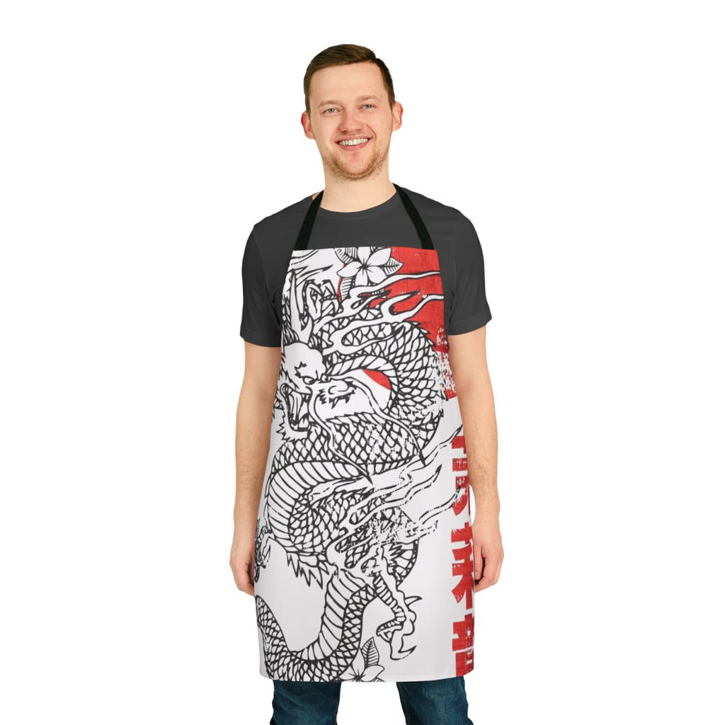 Vintage-style apron featuring a jasmine dragon design, inspired by the Avatar: The Last Airbender series.