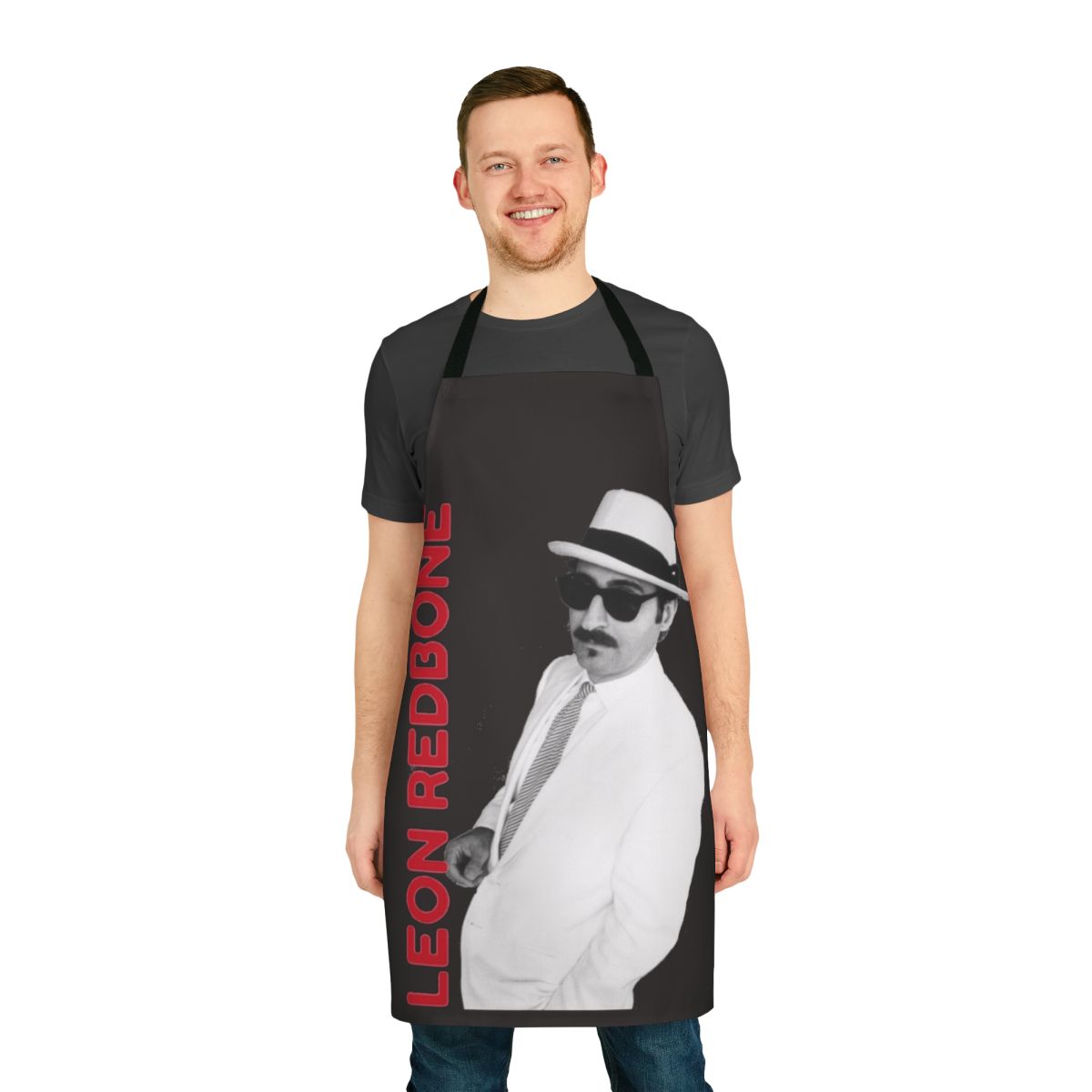 Stylish vintage-inspired apron featuring the iconic musician Leon Redbone