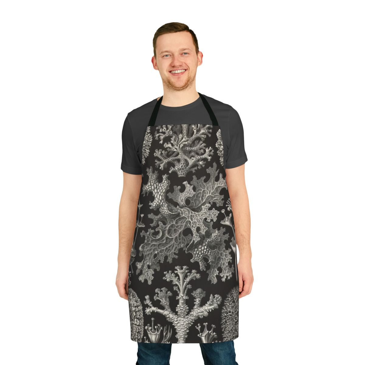 Vintage-style apron featuring scientific illustrations of lichenes by Ernst Haeckel