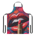Vintage-style apron with lipstick and lips design, perfect for makeup and kitchen wear.