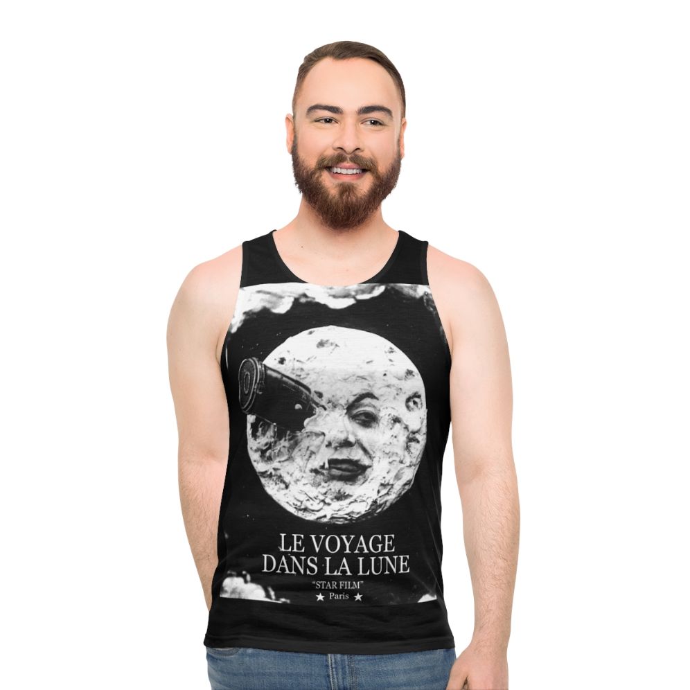 Unisex tank top featuring the classic sci-fi film "A Trip to the Moon"