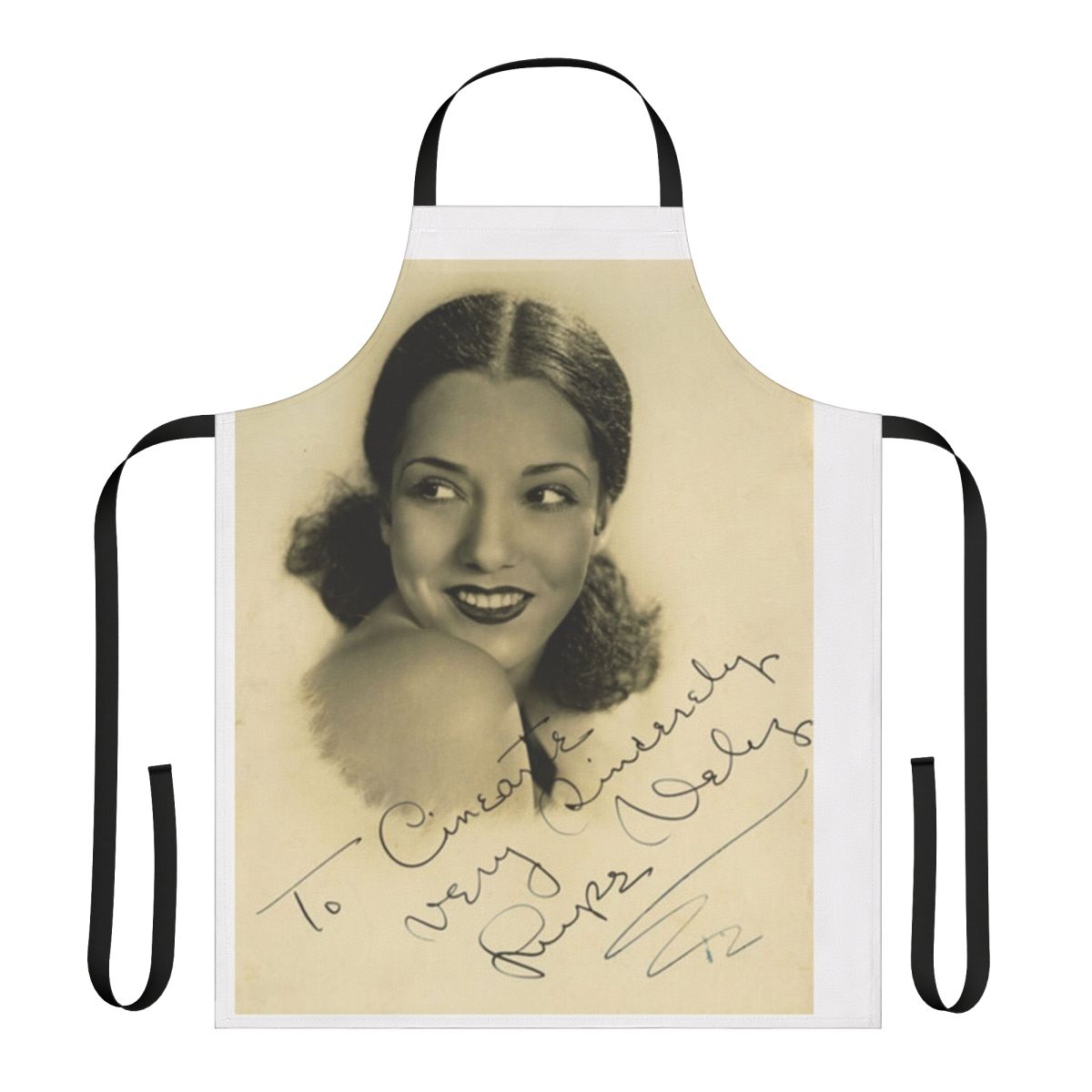 Vintage apron featuring the signature of classic Hollywood actress Lupe Velez