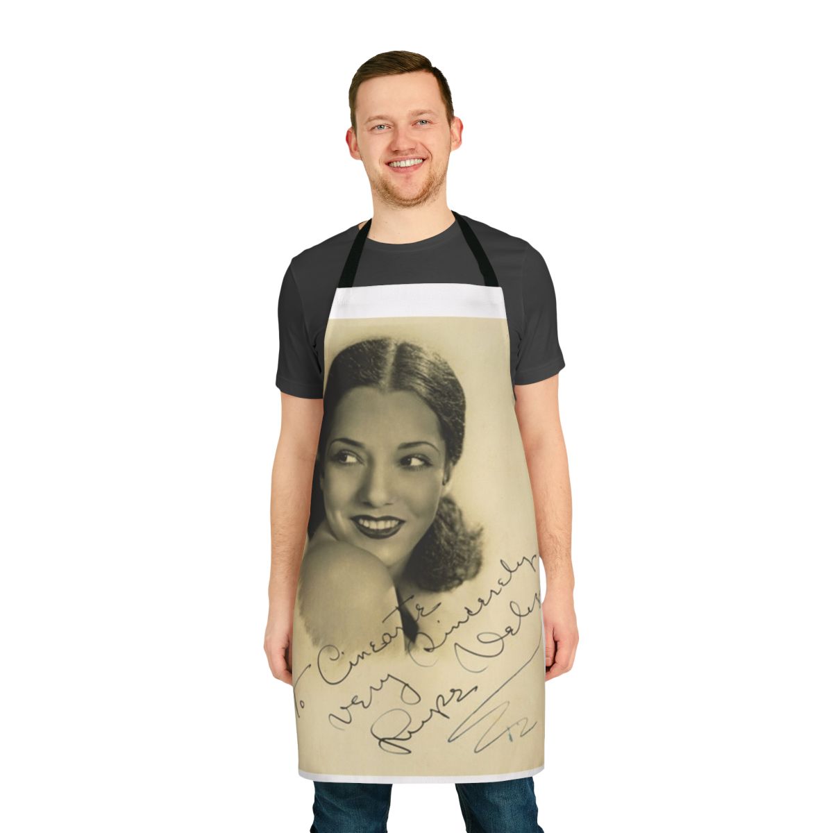 Vintage apron featuring the signature of classic Hollywood actress Lupe Velez