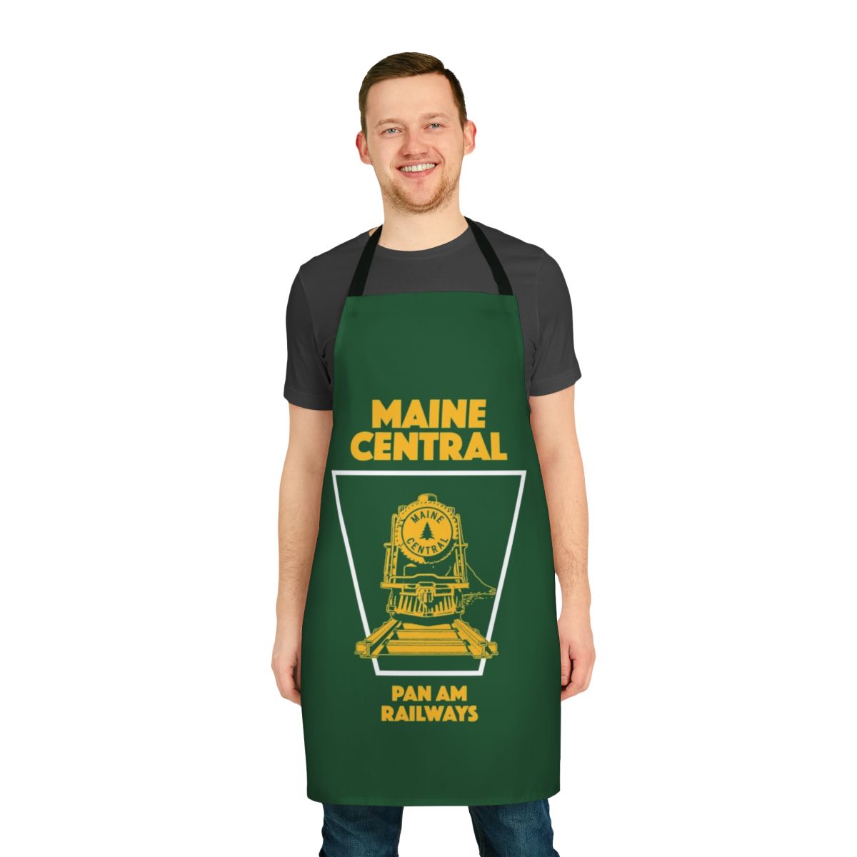 Vintage-style apron featuring the iconic Maine Central train emblem