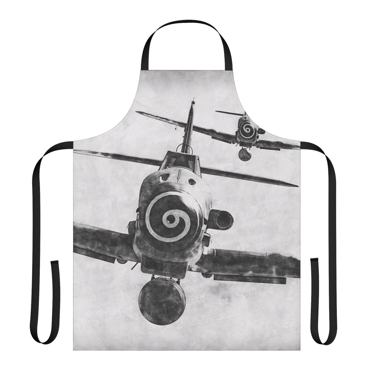 Vintage-style apron featuring the iconic Messerschmitt Bf 109K4 WWII German fighter plane.