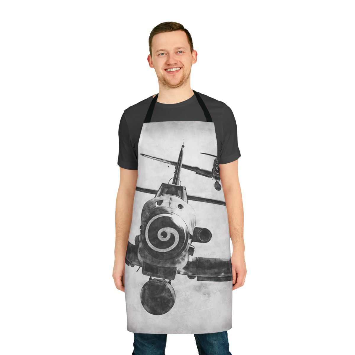 Vintage-style apron featuring the iconic Messerschmitt Bf 109K4 WWII German fighter plane.