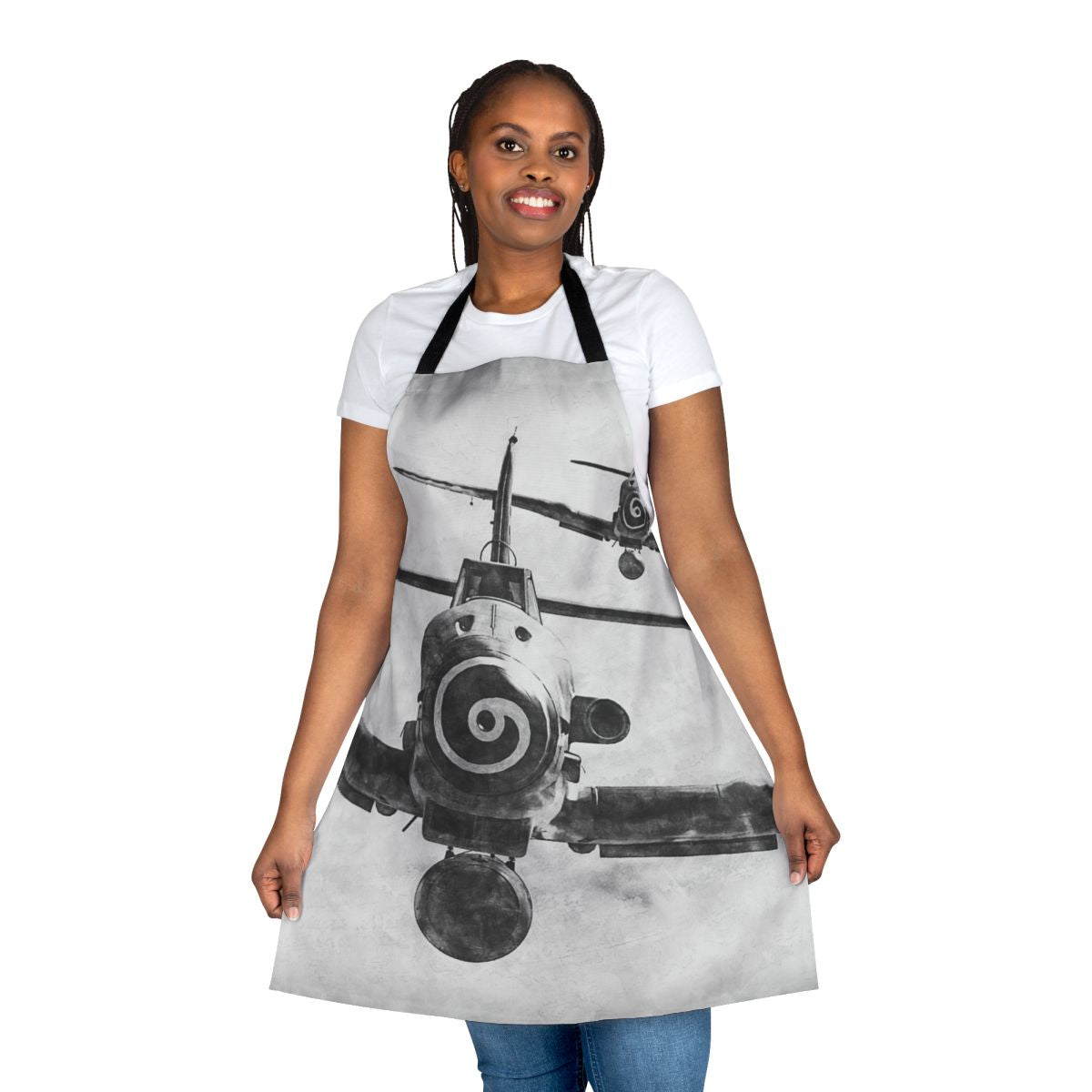 Vintage-style apron featuring the iconic Messerschmitt Bf 109K4 WWII German fighter plane.