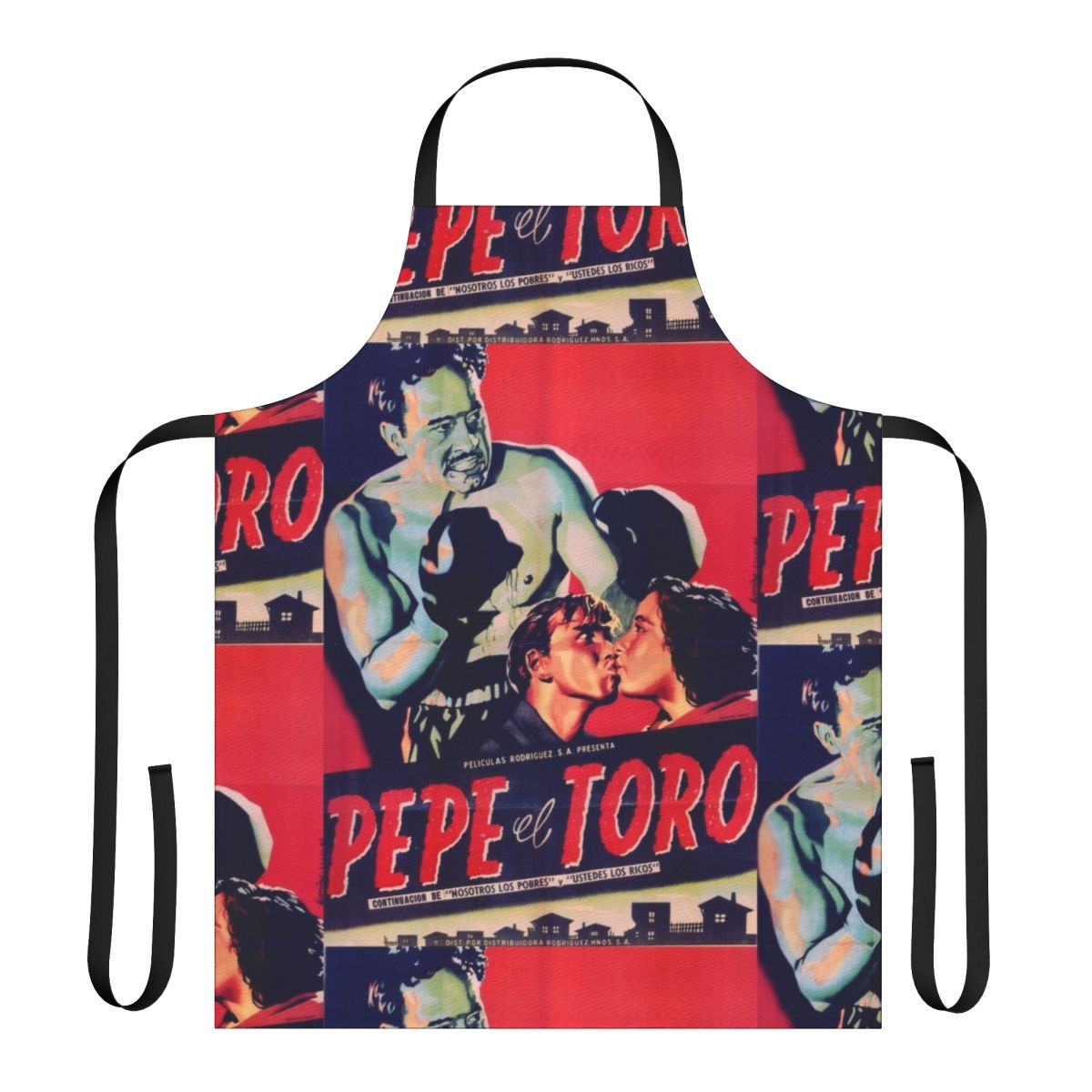 Vintage Mexican cinema-inspired apron featuring icons Pedro Infante and Pepe el Toro
