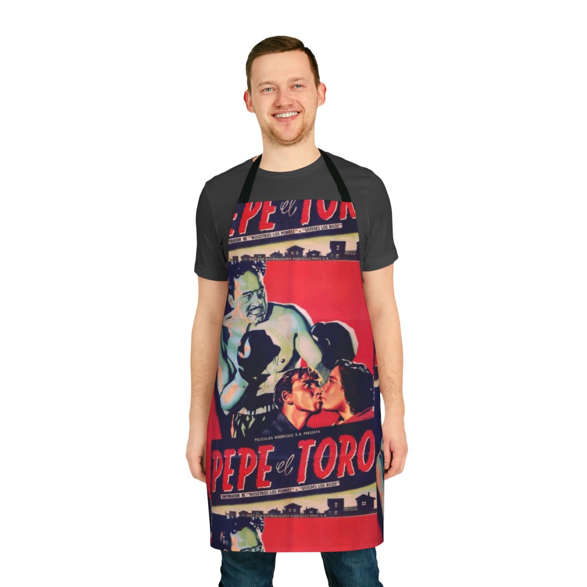 Vintage Mexican cinema-inspired apron featuring icons Pedro Infante and Pepe el Toro
