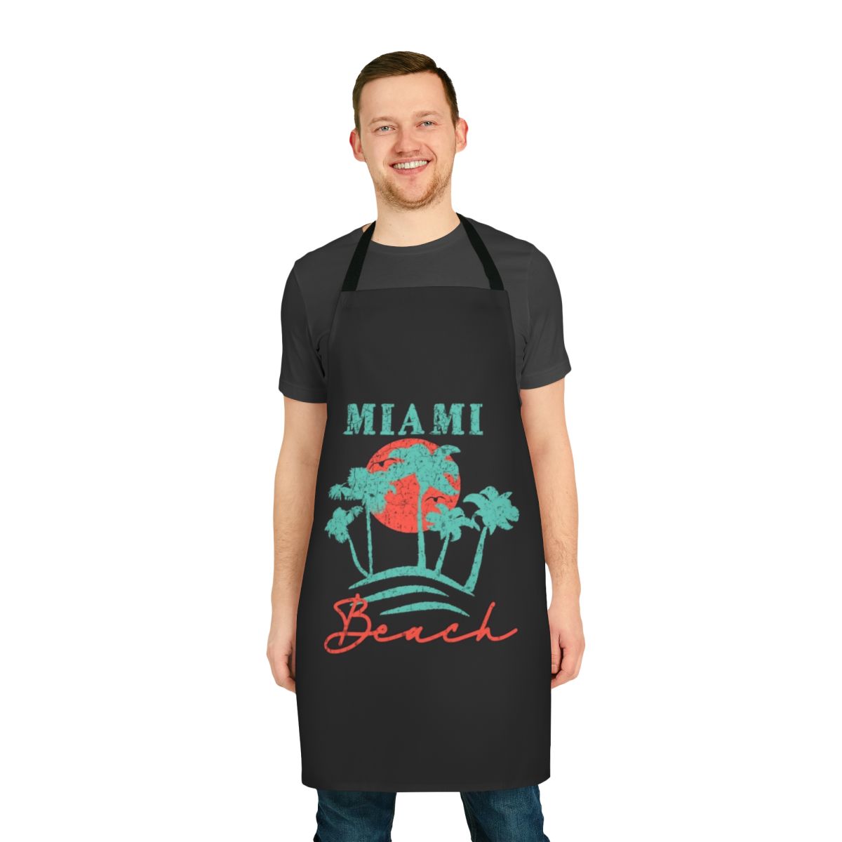 Vintage Miami Beach Retro Sunset Distressed Apron