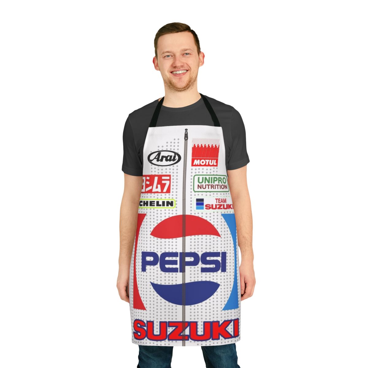 Vintage-style motorcycle apron with RG500 Gamma Leathers inspired design