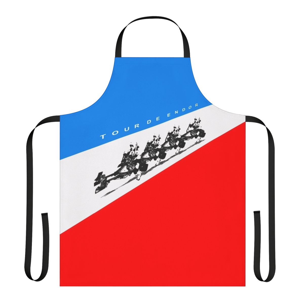 Vintage music-themed apron with pop art style vinyl record and gramophone design