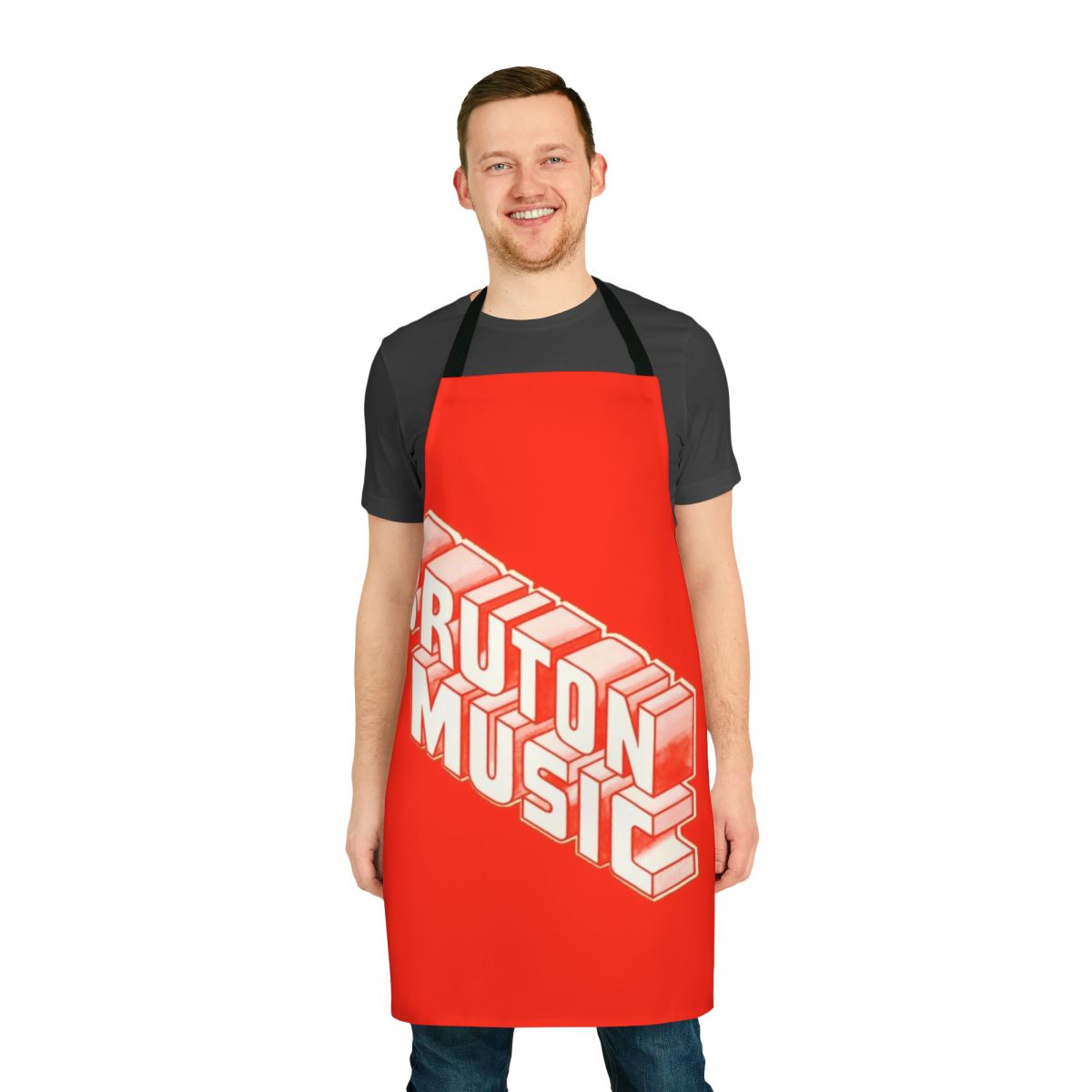 Vintage-inspired Bruton Music logo printed on a high-quality apron