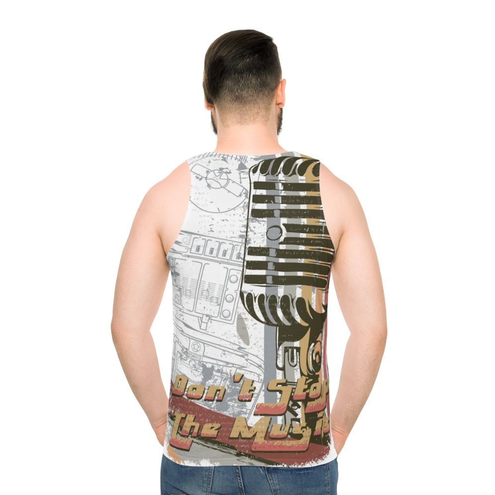 Vintage style unisex tank top with "Do Not Stop The Music" design