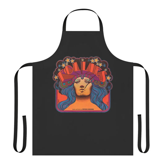 Vintage-style apron featuring a musical theater design, inspired by the works of composer Stephen Sondheim.