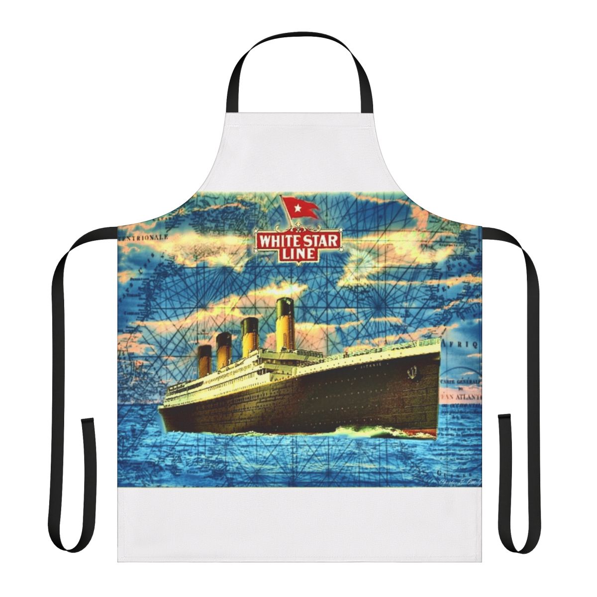 Vintage-style apron with a painting of the RMS Titanic ship