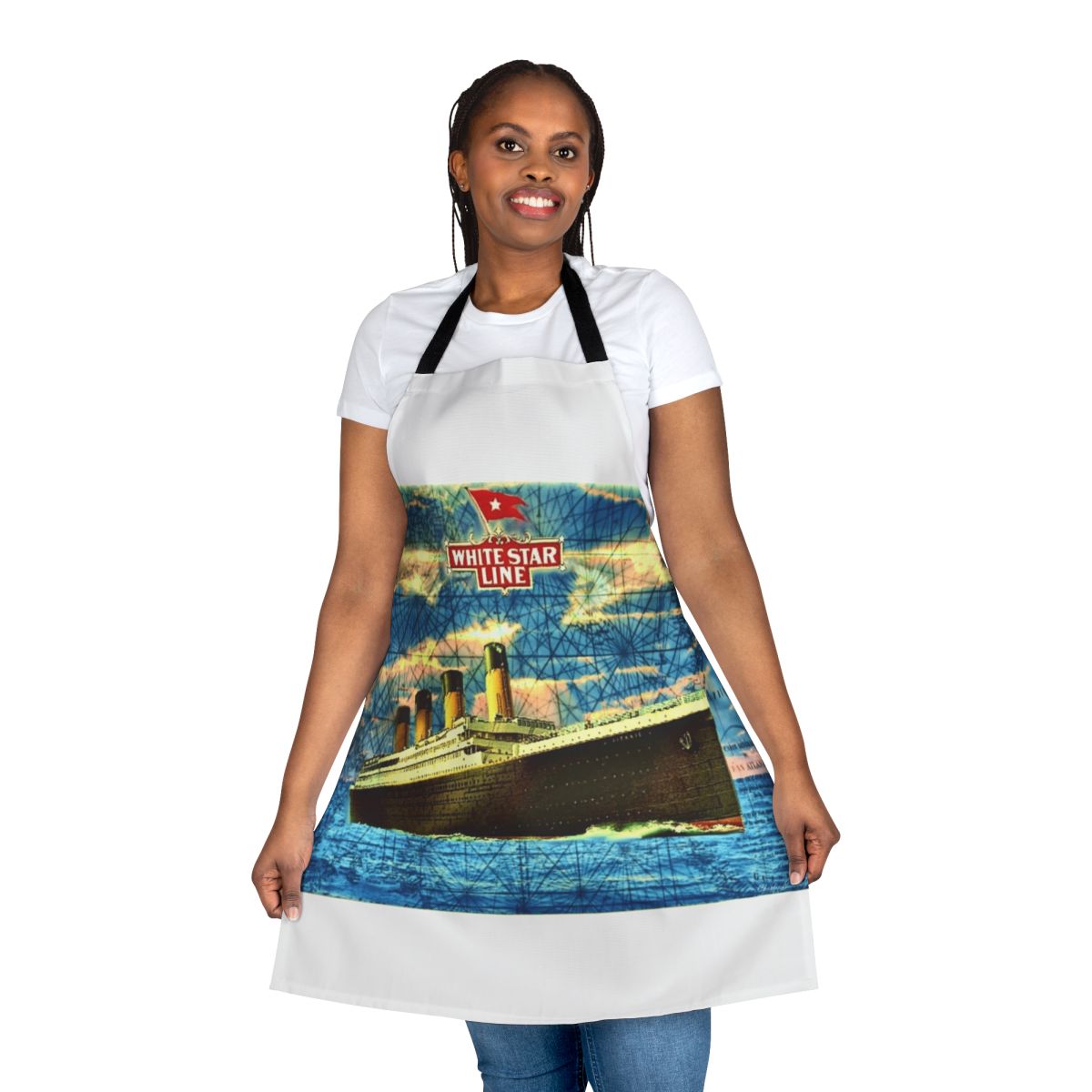Vintage-style apron with a painting of the RMS Titanic ship
