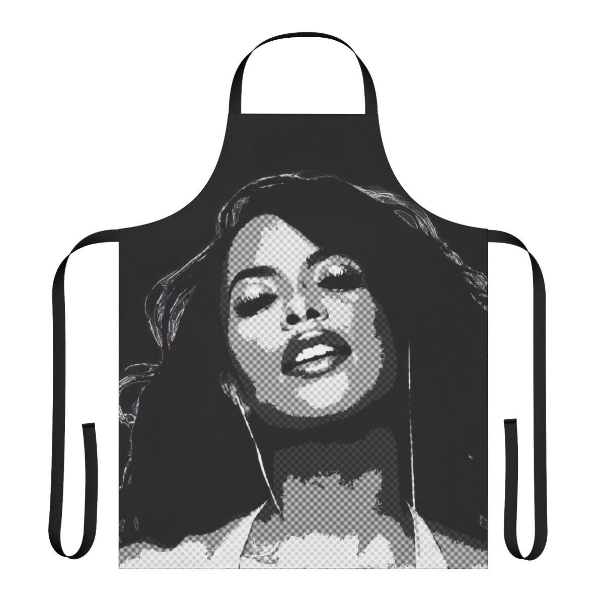 Vintage newspaper-inspired apron featuring Aaliyah, the legendary R&B artist