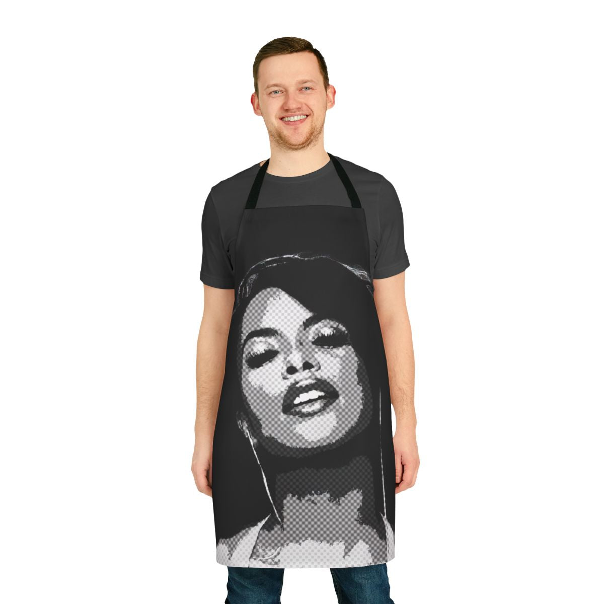 Vintage newspaper-inspired apron featuring Aaliyah, the legendary R&B artist