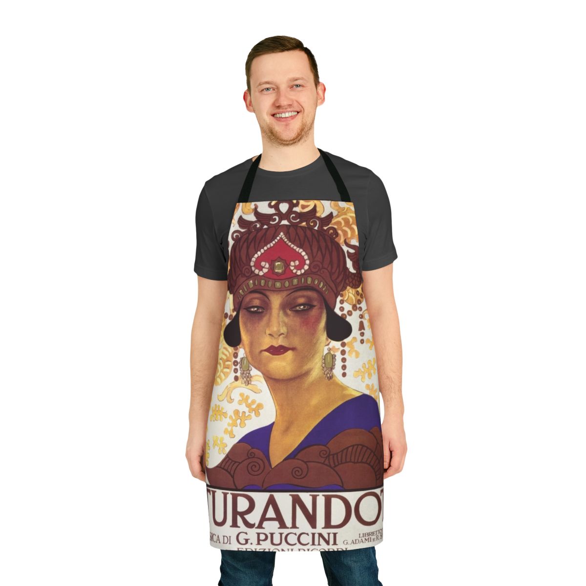 Vintage-style apron featuring a Turandot opera design