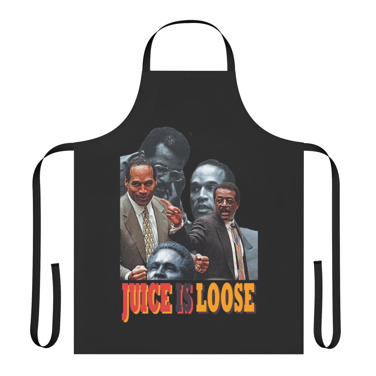 Vintage-style orange juice themed apron with "Juice Is Loose" text and retro Ford Bronco graphic