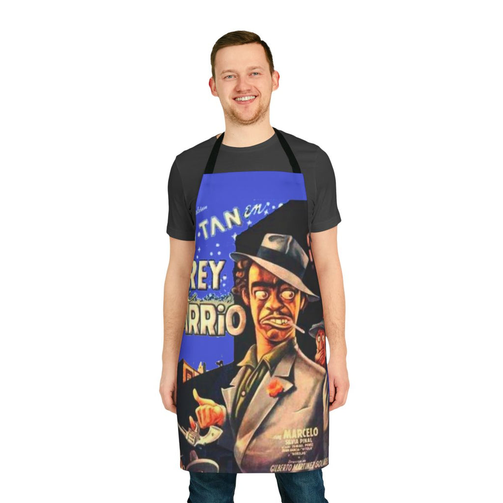 Vintage-style apron featuring a pachuco design inspired by the classic Mexican film character Tin Tan