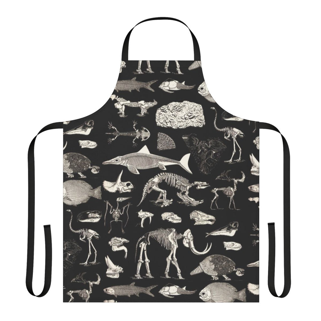 Vintage illustration of paleontology fossils and dinosaur bones printed on an apron