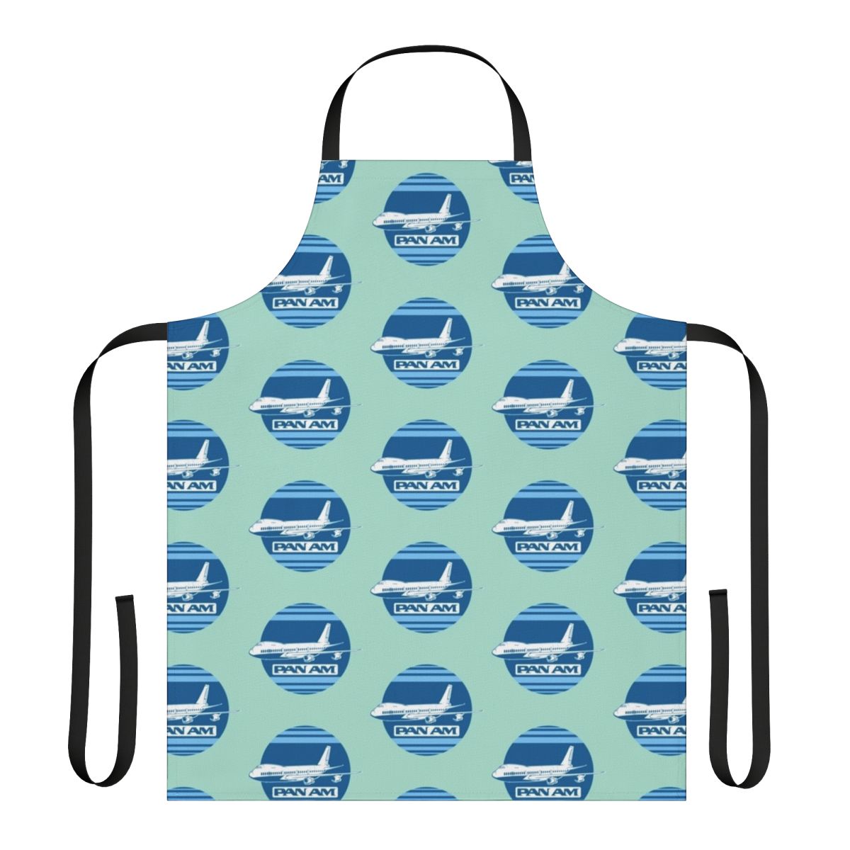 Vintage-style apron featuring the iconic Pan Am logo and aeroplane design, perfect for aviation enthusiasts.