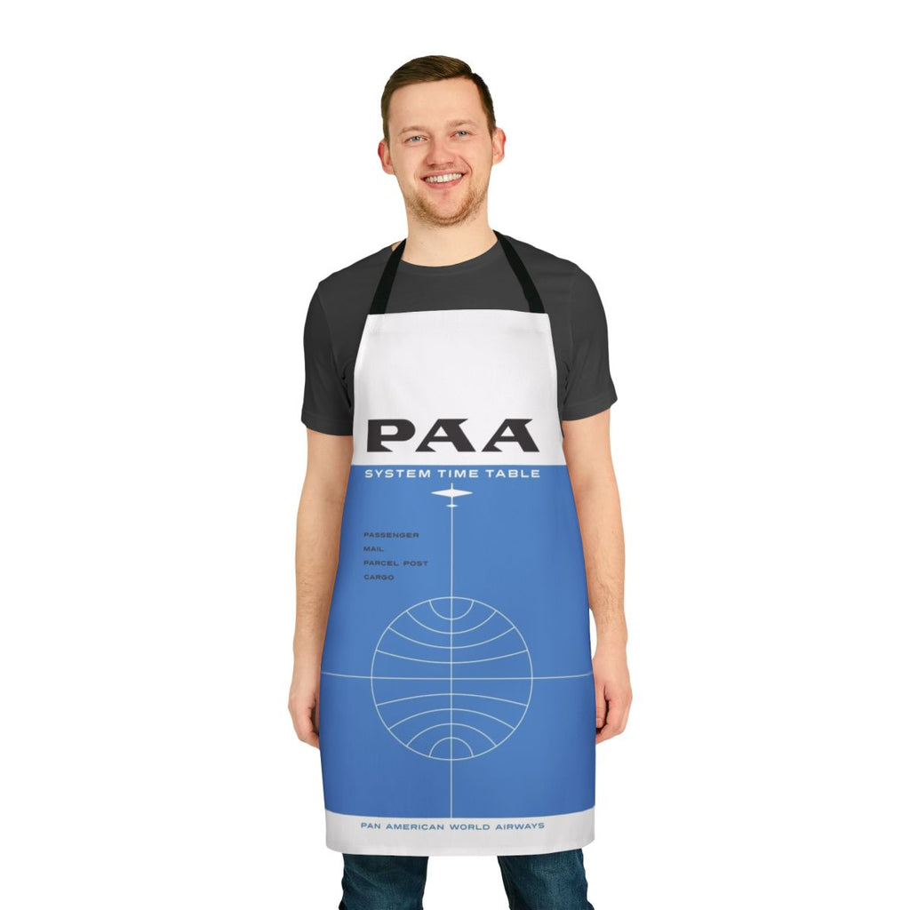 Vintage-style apron featuring a retro Pan Am timetable cover design