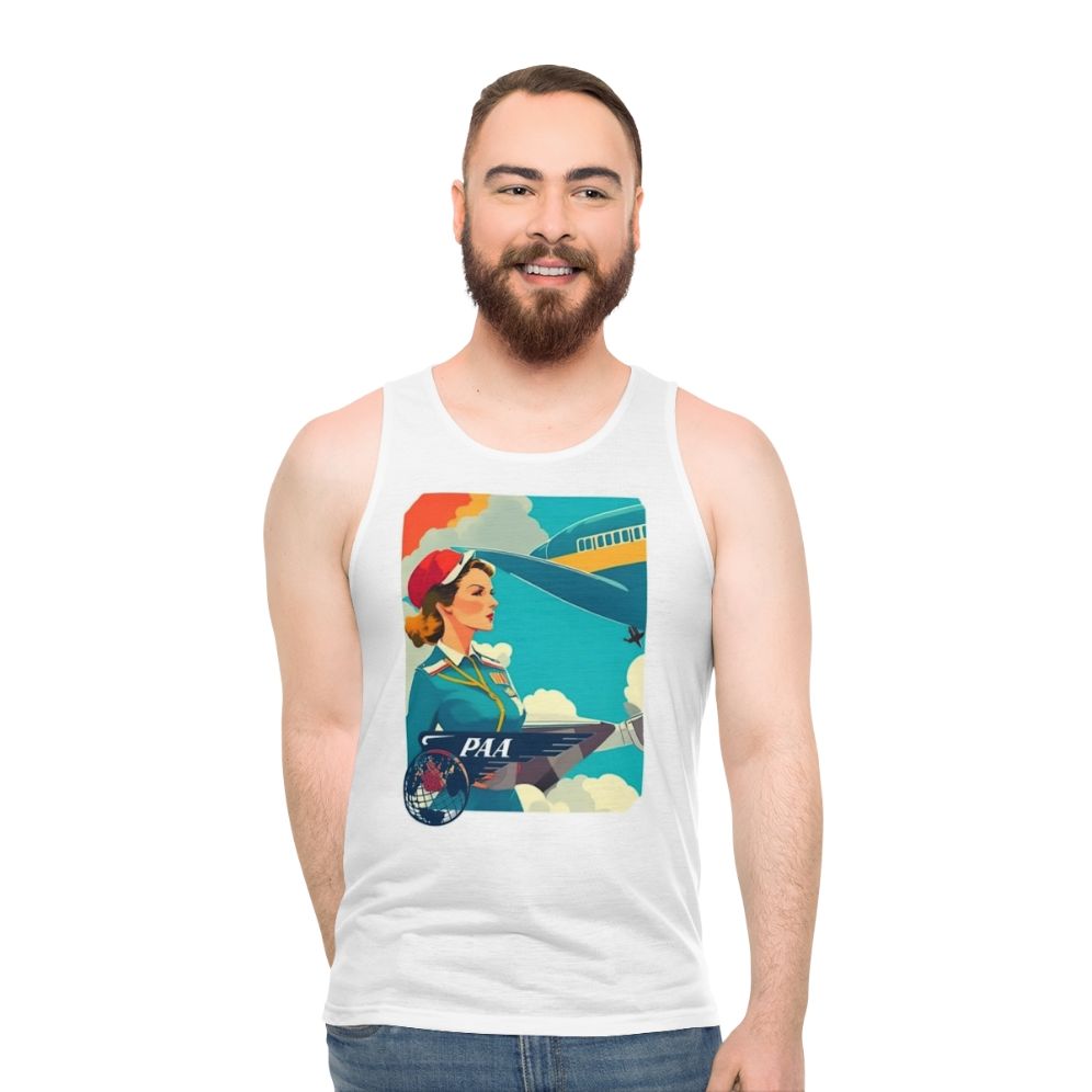 Vintage Pan Am Unisex Tank Top with Airplane and Cloud Design