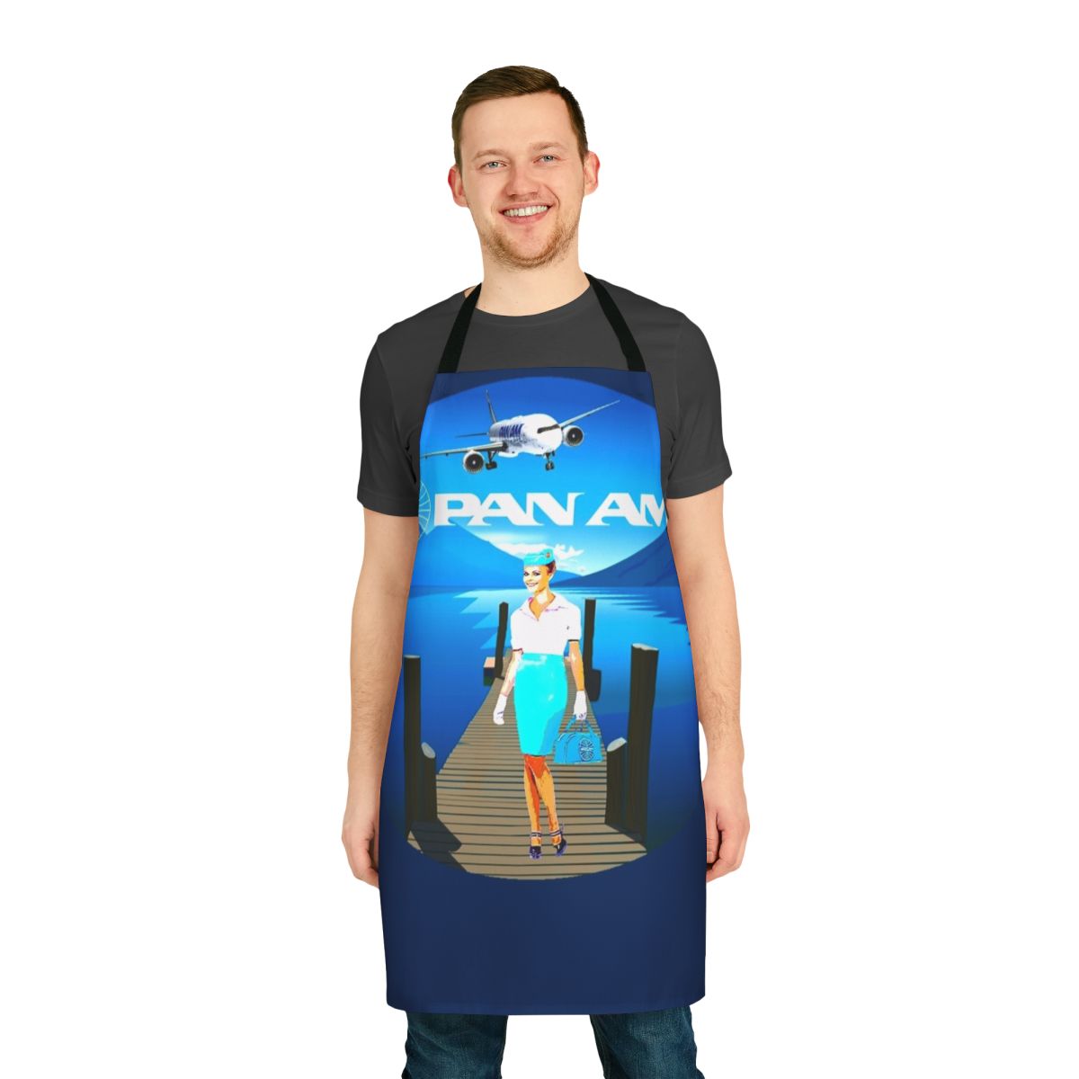 Vintage-style Panama apron with Pan Am inspired design for aviation enthusiasts and collectors