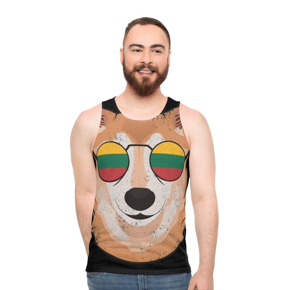 Vintage patriotic shiba inu tank top with lithuanian flag
