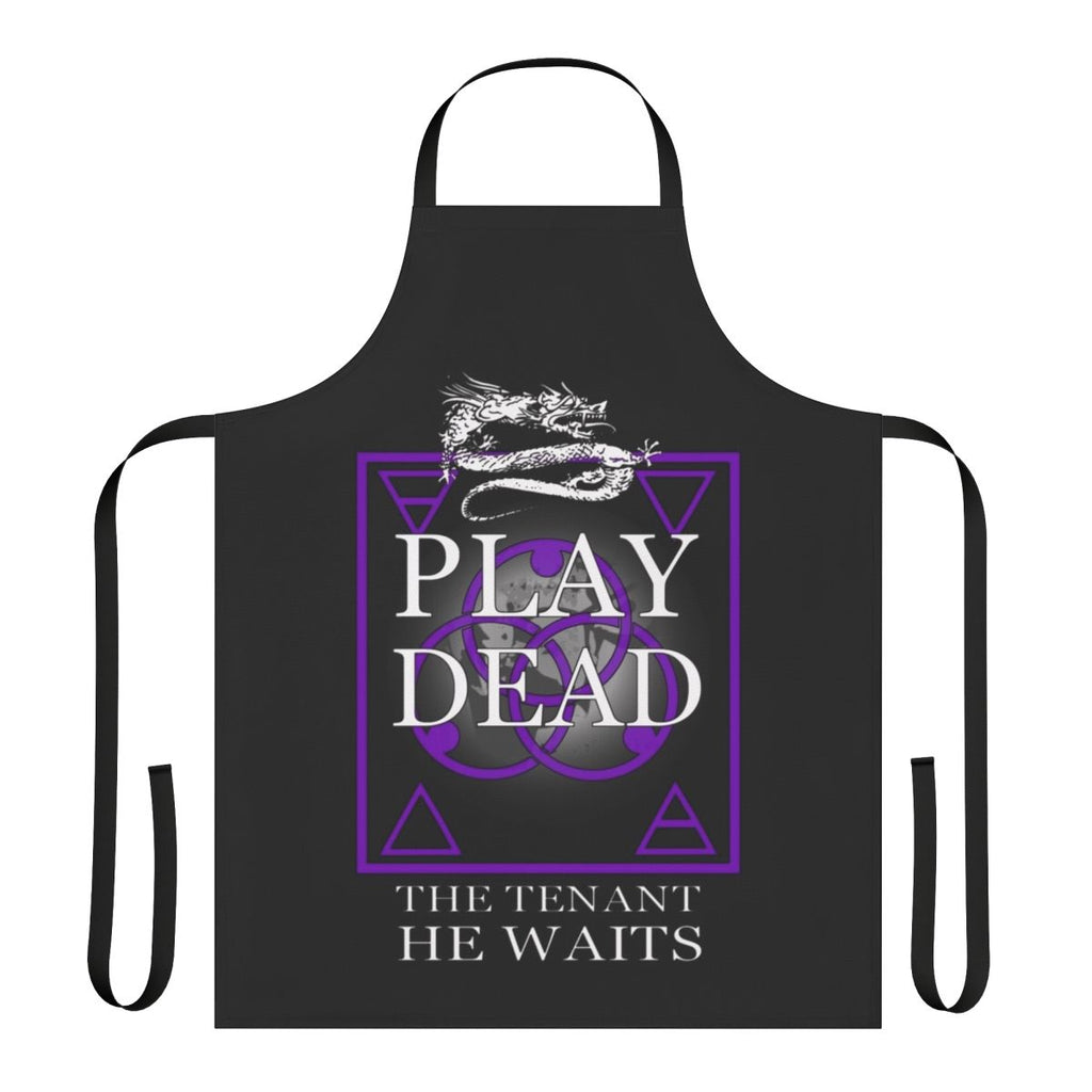 Black and white apron featuring a vintage post-punk inspired design