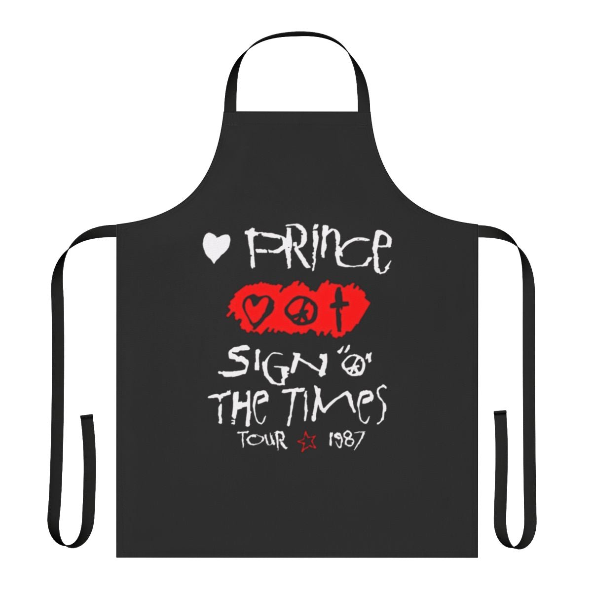 Vintage-style apron featuring the lyrics and title of Prince's classic album "Sign The Times"