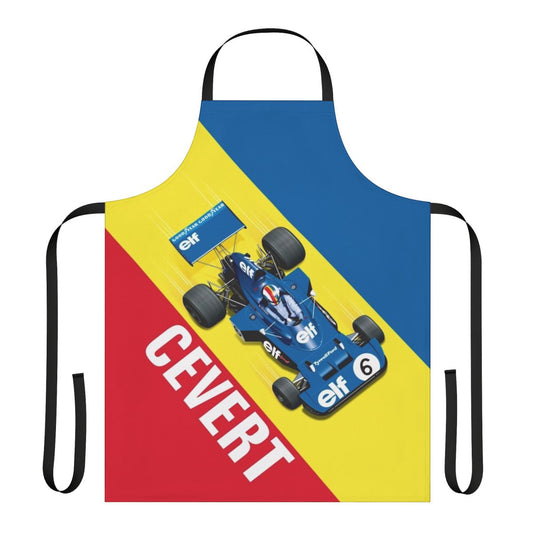 Retro racing-themed apron with a vintage formula one car graphic
