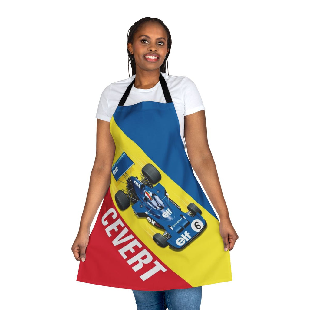 Retro racing-themed apron with a vintage formula one car graphic