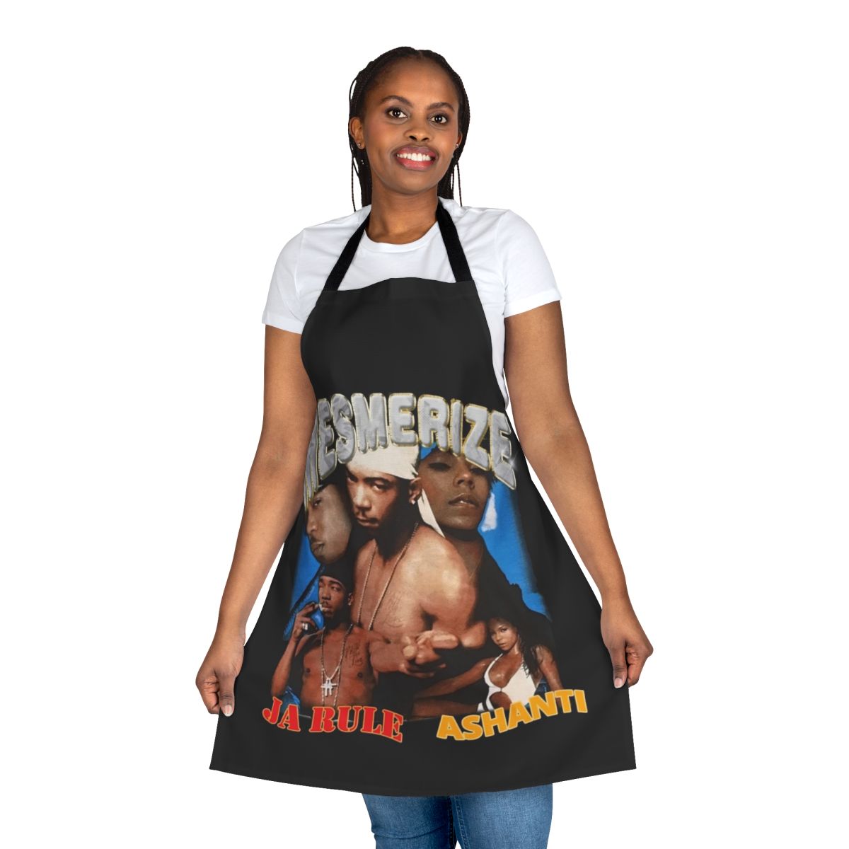 Vintage rap tour graphic tee design printed on a high-quality apron