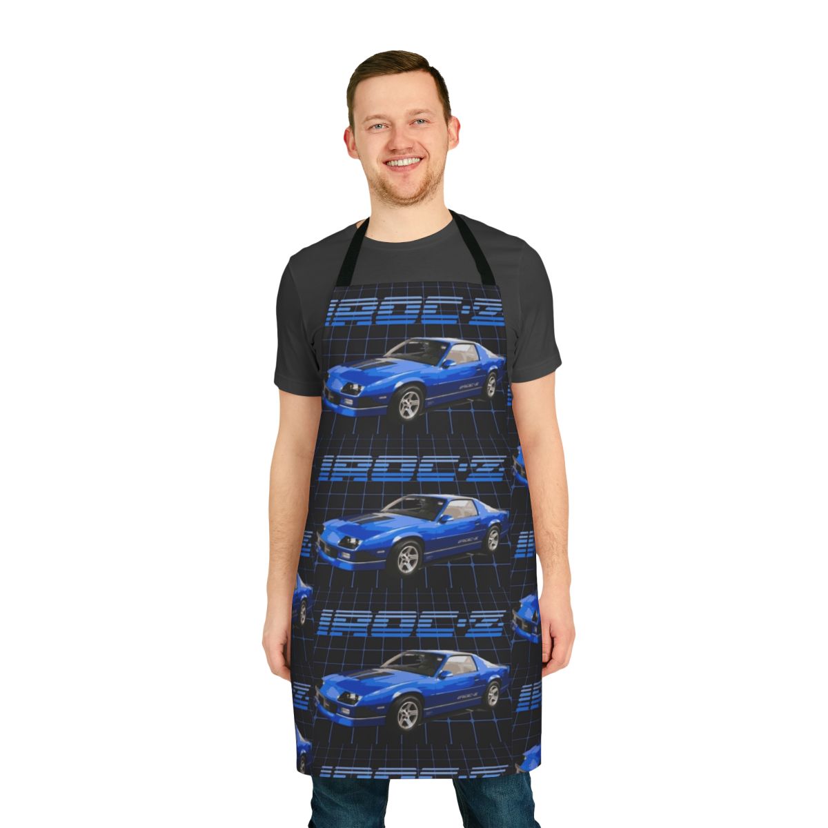 Vintage-style apron inspired by the 1980s Chevrolet Camaro IROC-Z, featuring a retro design for car enthusiasts