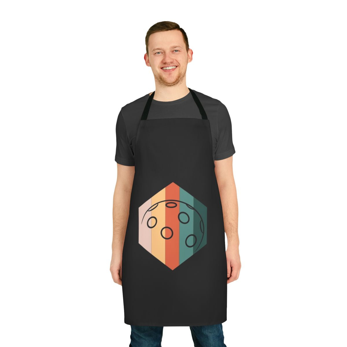 Vintage retro floorball themed apron with graphics and text