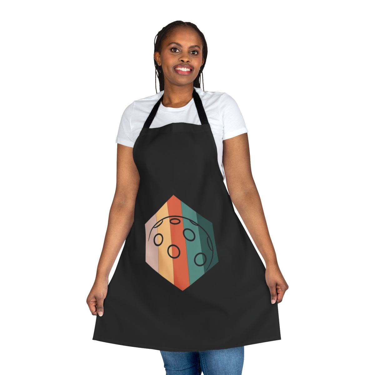 Vintage retro floorball themed apron with graphics and text