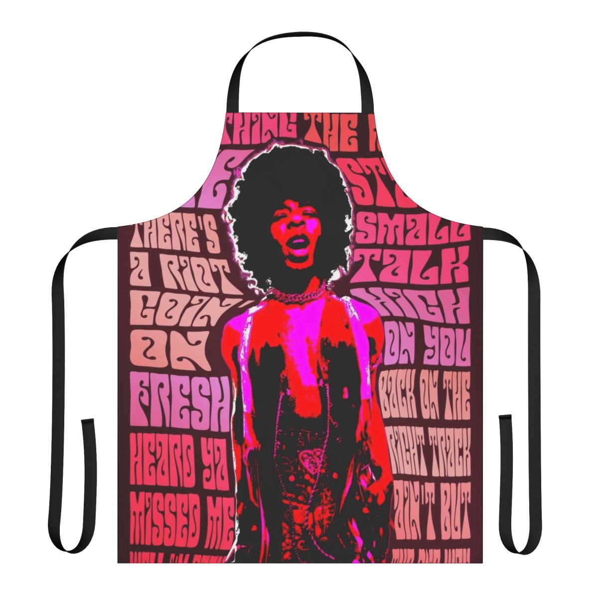Vintage retro design apron featuring Sly and the Family Stone inspired graphics