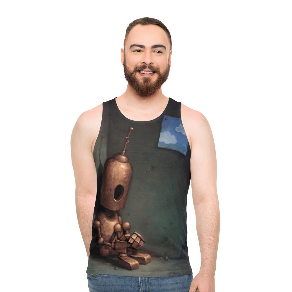 Vintage robot melancholy unisex tank top