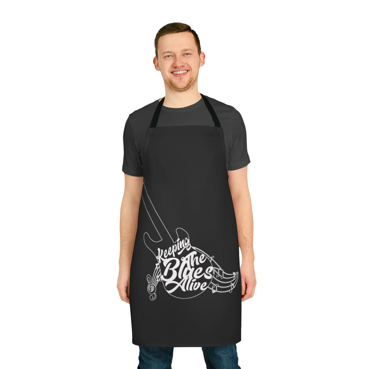 A vintage-style apron for blues and saxophone enthusiasts
