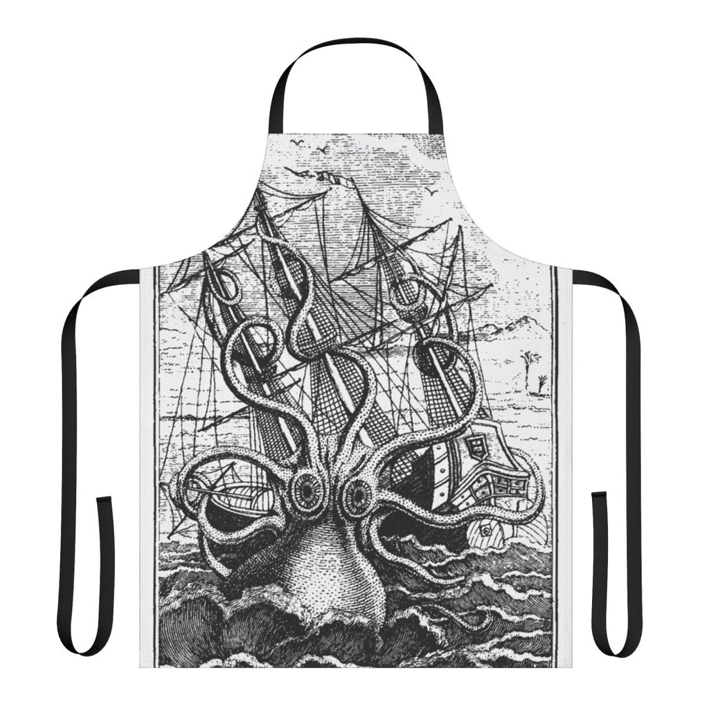 Vintage illustration of a kraken or giant squid attacking a sailing ship