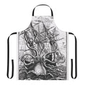 Vintage illustration of a kraken or giant squid attacking a sailing ship