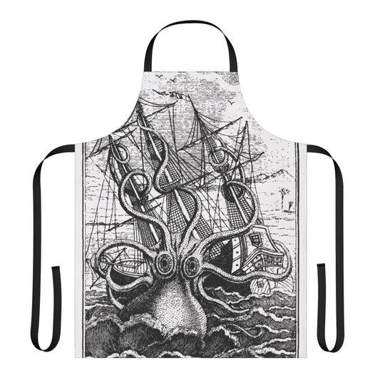 Vintage illustration of a kraken or giant squid attacking a sailing ship