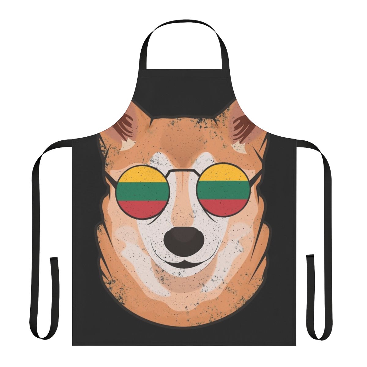 Vintage-style apron featuring a Shiba Inu dog and the Lithuanian flag, perfect for proud Lithuanian heritage or dog lovers.