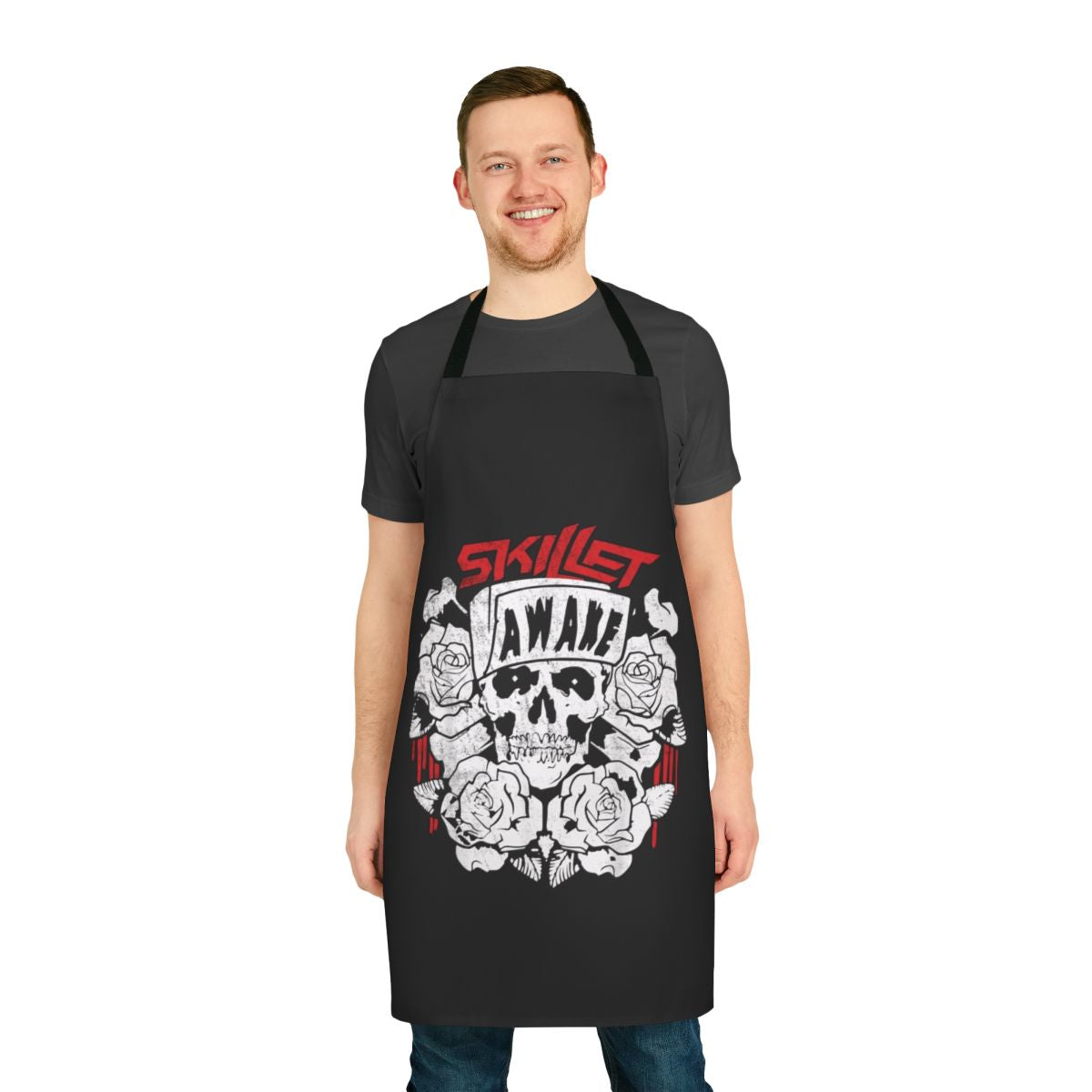 Vintage skillet music band apron featuring the Skillet logo