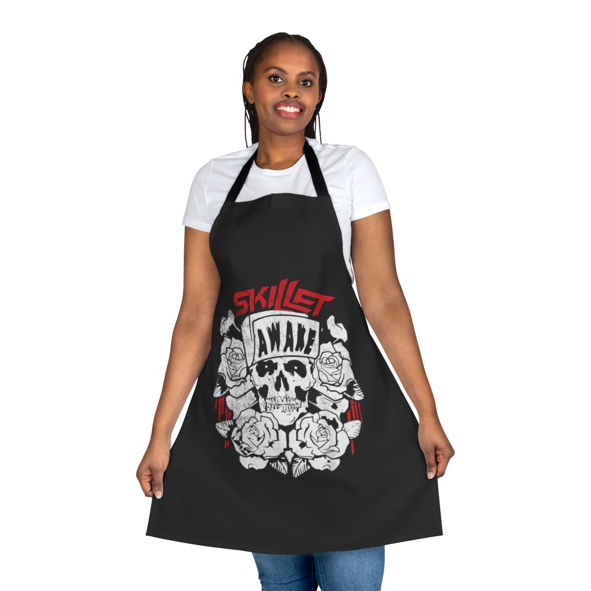 Vintage skillet music band apron featuring the Skillet logo